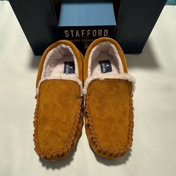 Stafford Slippers Mens XL 13 14 Fleece Lined Memory Foam - Picture 1 of 5